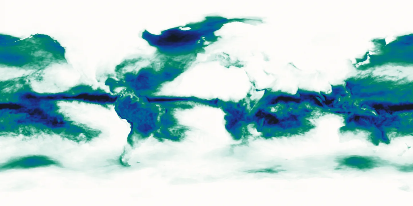 A global atmospheric field showing continents and an equatorial band