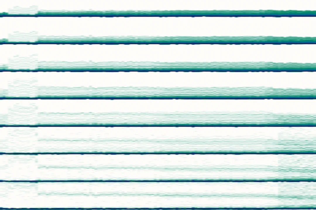 Horizontal bands: lattice planes in atom positions over time