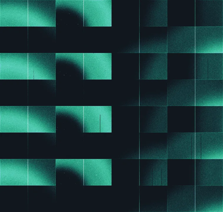 Mosaic of 32 detector panels with intensity gradients