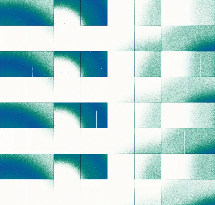 Mosaic of 32 detector panels with intensity gradients